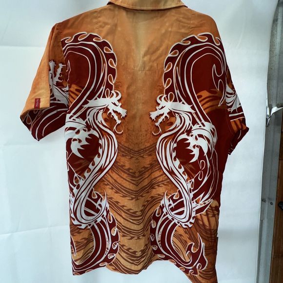 Vintage Dragon Flame Button Up Shirt Pattern Retro Y2k Skate Size Medium - Picture 4 of 4